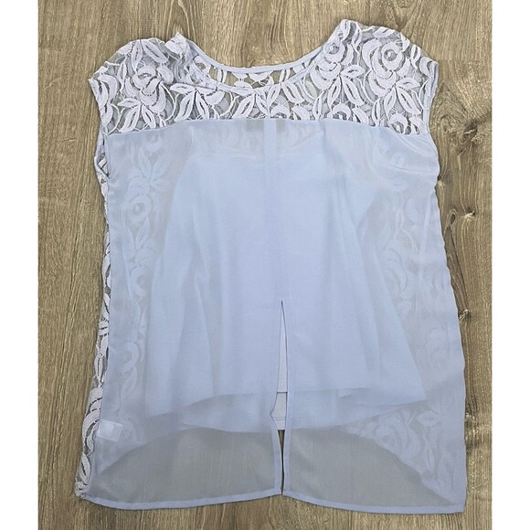 Apt 9 Blue Lace Blouse Layered Cami Tank Top Large Split Back Date Night Romance - Picture 2 of 4